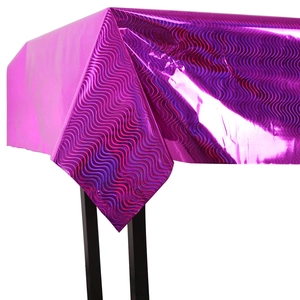 Purple holographic foil tablecloth with wavy stripes for birthday party decorations