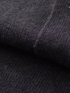Gros plan sur la texture en maille de laine gris anthracite et détails côtelés doux