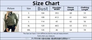 Detailed size chart for drawstring waist jacket with measurements in S to XXL sizes
