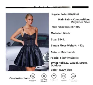 Detailed view of rhinestone bodice and layered navy blue mesh tutu party dress