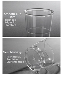 Macro view of transparent PS plastic cup featuring a smooth rim and reinforced base