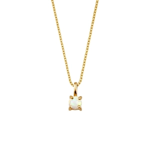 Minimalist S925 sterling silver gold necklace with round white opal pendant in 4-prong setting