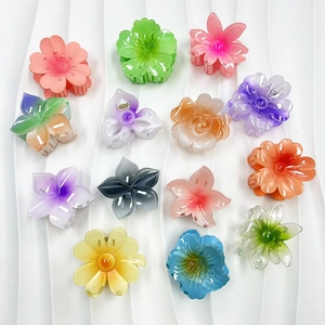 Set of 14 gradient colorful flower hair claws in various matte and clear finishes