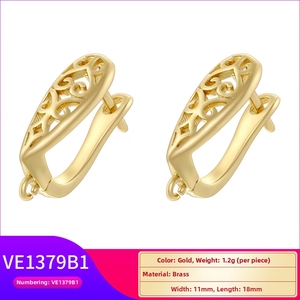 Macro detail of gold brass earring finding with hollow geometric pattern and dimensions