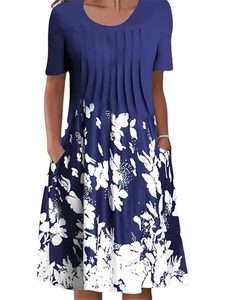 Detail view of the floral print pattern and functional side pocket on summer midi dress