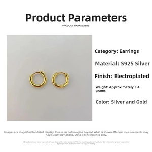 Detailed product parameters of gold plated S925 silver hoop earrings with zircon