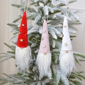 Christmas Gnome Hanging Ornaments Plush Fabric Nordic Tomte Decor For Xmas Tree With Sequin Stars Faux Fur Beard