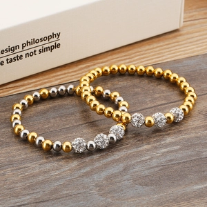 Minimalist beaded bracelets with sparkling rhinestones in gold and silver set