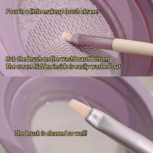 Foldable purple silicone cleaning bowl with textured base for deep makeup brush washing