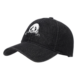Classic black denim baseball cap with cute panda embroidery for sun protection