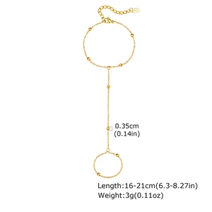 Detail of 18K gold-plated double-layer ring bracelet with sizing labels and beads