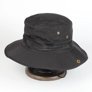 Detail of black sun hat featuring breathable metal vents and ripstop mesh fabric