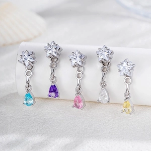 Titanium Steel Cartilage Stud Earrings With Star And Water Drop Zircon Dangle Piercing Jewelry