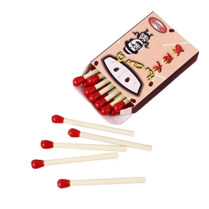 Creative matchstick ballpoint pens in box 20pcs set with natural wood body and red tips