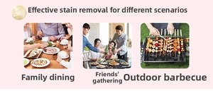 Detail of portable stain removal wipes showing dining, drinking and BBQ usage scenarios