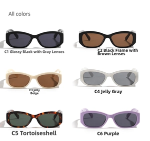 Matrix layout of vintage cat-eye sunglasses in six various frame and lens color options