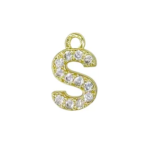 Gold plated micro paved zircon letter S pendant with ring loop for necklace jewelry