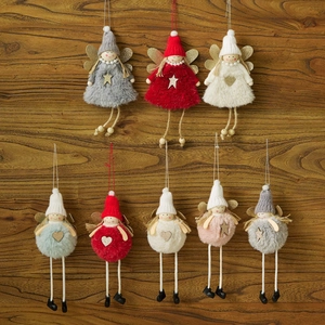 Christmas Angel Plush Hanging Ornament Knitted Hat Sequin Wings Wood Beads Tree Decor Home Festive Party Supplies