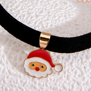Christmas choker with velvet ribbon and cute Santa Claus pendant in gold metal