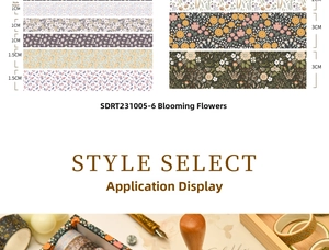 Detail of floral washi tape set in 1cm to 3cm widths for DIY journals and scrapbooking