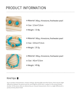 Dimensions détaillées du collier de perles vintage avec bracelet et boucles d'oreilles