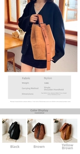 Detail showing dimensions and specifications for the minimalist suede tote bucket bag