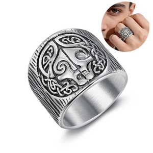 Men Viking Ring Stainless Steel Nordic Mythology Skull Celtic Knot Gothic Punk Style Retro Jewelry