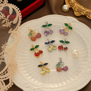 Sweet Cherry Pendant Copper Zirconia Inlaid Gold Silver Plated Fruit Shape Necklace Pendant Accessory For Women Jewelry