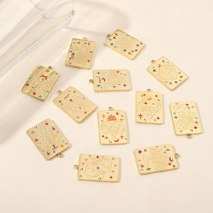 14K gold plated stainless steel zodiac rectangle pendants with colorful rhinestones