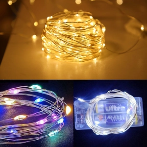 Warm multicolor and cold white LED copper wire string lights with AA battery box