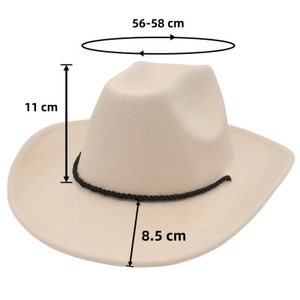 Western cowboy hat dimensions showing 56-58cm head girth and 8.5cm wide brim