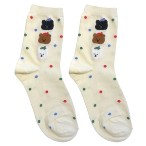 Calze a pois con orsetti carini in cotone bianco crema per donne e ragazze
