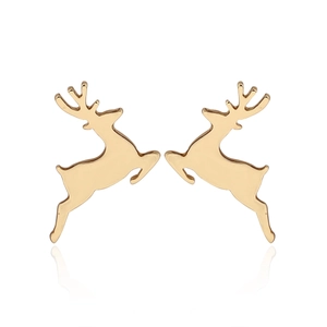 Polished golden reindeer stud earrings for Christmas season on white background
