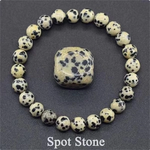 Handmade 8mm dalmatian jasper round bead bracelet with polished natural spot stone