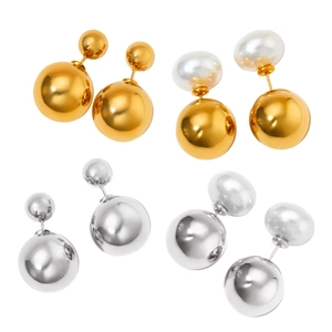 Ensemble symétrique de boucles d'oreilles double perle en or, argent et nacre