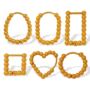 Minimalist gold geometric bead earrings set featuring heart and round textured shapes