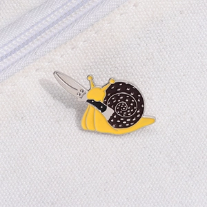 Funny enamel snail with knife lapel pin for backpack and clothes decoration