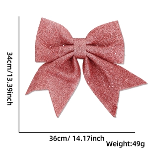 Pink glitter bow Christmas tree ornament dimensions detail showing 36cm width and 49g weight