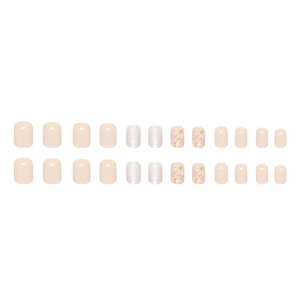 24pcs short aurora nude pink press-on nails featuring cute yellow smile flower designs