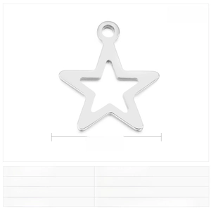 Makro-Detail des 15x13mm Edelstahl-Sternanhängers mit Maßen für DIY-Schmuckherstellung