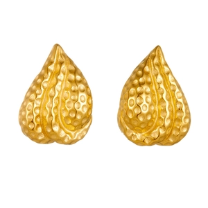 Golden titanium steel teardrop earrings with hammered texture and polished luxury finish