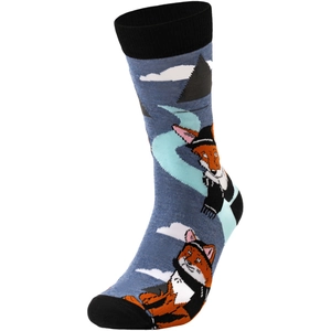 Detail of cotton crew socks featuring orange fox pattern and high-quality knit texture