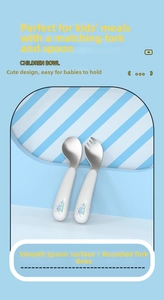 Ensemble cuillère et fourchette ergonomiques en acier pour tout-petits avec éléphant