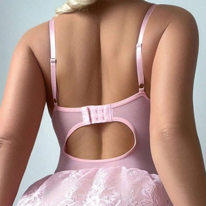 Body rose en maille dentelle avec bretelles réglables et dos ajouré pour femme