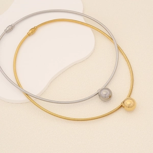 Minimalist Stainless Steel Spherical Ball Pendant Necklace Snake Bone Spring Chain Geometric Jewelry For Women