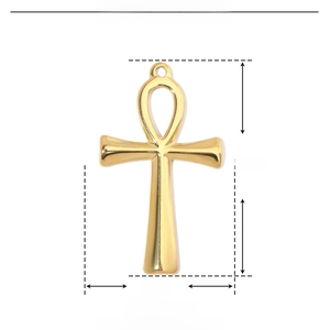 Detailed size specifications for gold Ankh cross pendant in stainless steel material