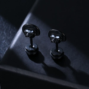 316L stainless steel Darth Vader skull stud earrings with hip hop style black finish