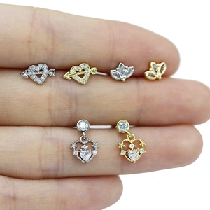Mini-piercings en forme de cœur et de flèche en or et argent sertis de zircons brillants