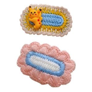 Knitted Crochet Hair Clips Handmade Wool Yarn Snap Barrettes Colorful Oval Drop DIY Accessories For Kids Girls
