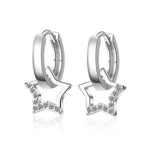 Elegant silver star hoop earrings with sparkling white cubic zirconia dangles for women